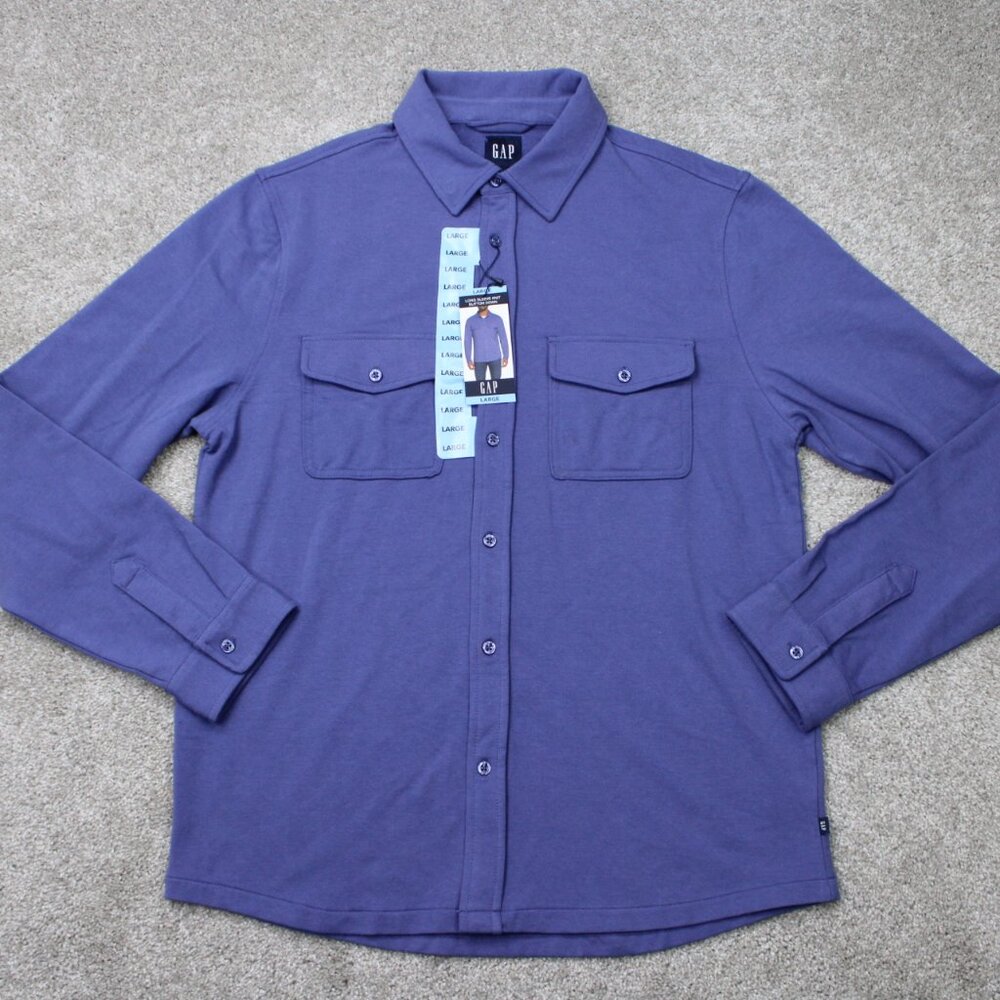 Gap‎ Shirt NWT Mens Large Skipper Blue Long Sleeve Knit Button Down Stretch